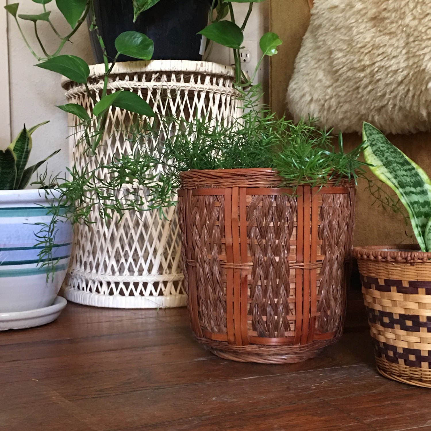 Woven Rattan Basket Planter Pine Needle Basket