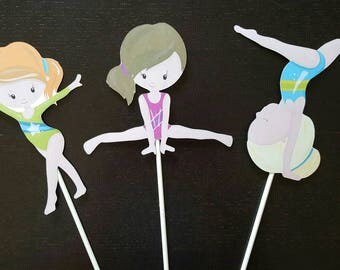 Gymnastics cake toppers/centerpieces - set of 3, centerpiece, gym party