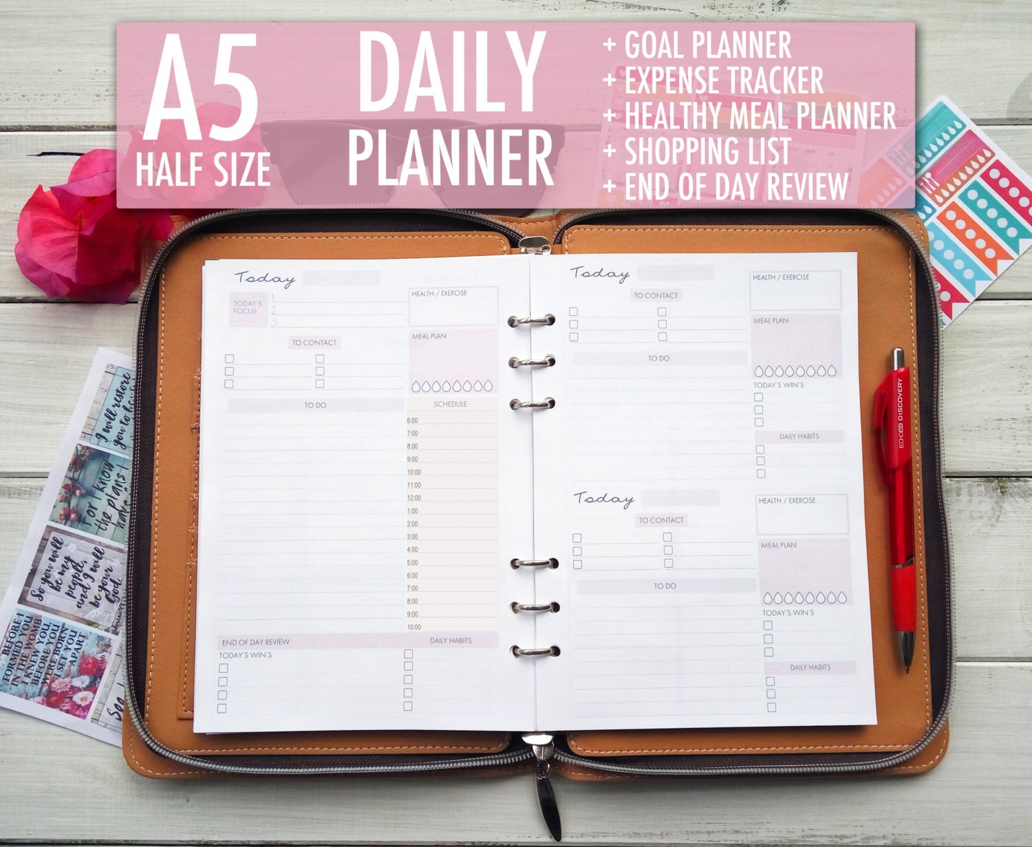 Planner insert daily insert filofax a5 insert meal insert