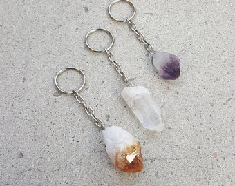 Amethyst Keychain, Quartz Keychain, Citrine Keychain, Crystal Keychain, Keychains, Amethyst, Quartz, Citrine