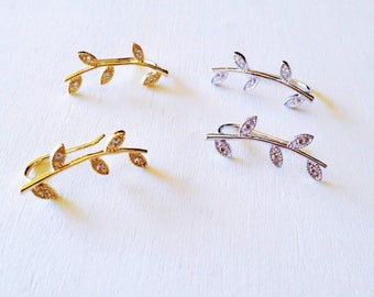 Gold Leaves Ear Climber • Leaf ear cuff earrings Silver Leaves Ear Climber • • outstanding climbing • Bridesmaid earrings • Romantic