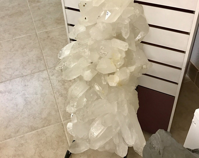 Quartz Cluster from Tibet- Perfect Points 30" Tall W/ Steel Base- Home Decor \ Crystal Cluster \ Quartz \ Quartz Crystal \ Quartz Cluster