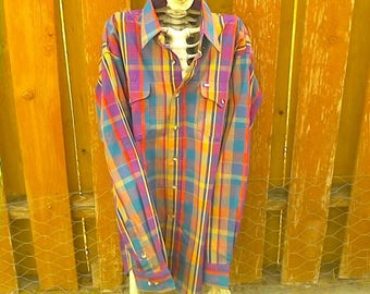 90s Vintage Texas Cotton Plaid Shirt Size Large