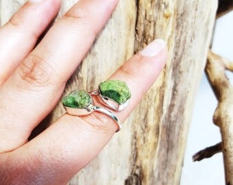 Anello In Argento Sterling 925 Con Diopside Cromato Naturale