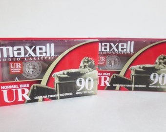 Blank Audio Cassette Tapes, Maxell UR-90 Blank Tapes, Normal Bias Type I Two Blank Tapes , 90 Minute Everyday Recording Audio Tapes NOS