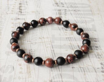 Boho Rustic Bracelet, Fathers Bracelet, Bohemian Bracelet, Mens Beaded Bracelet, Elastic Bracelet, Mens Jewelry, Boyfriend Gift
