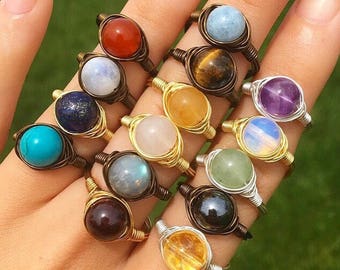 Choice of TWO RINGS for 15 dollars! Wirewrapped healing crystal rings!