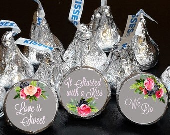 108 Hershey Kiss® Stickers - Wedding Shower Favors, Pink Roses Floral Chalkboard Background, Wedding Favors, Hershey® favors