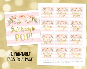 Printable She's Ready to Pop Round Favor Tags Light Pink