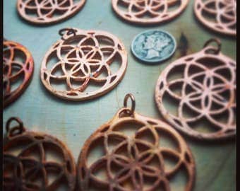 Copper Tone Flower of Life Sacred Geometry Pendant