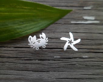 Stainless Steel Stud Earrings, Tiny Stud Earrings Crab and Starfish, Cancer and Sea Star Earrings