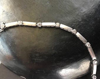 Sterling Silver bracelet 7" with cubic zirconia crystals links tennis bracelet 925 satin finish vintage