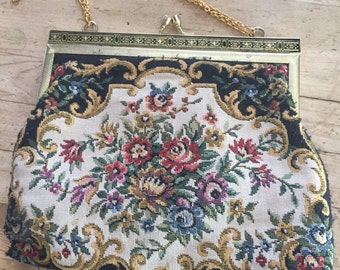 Vintage Tapestry Purse Clutch Evening Handbag, Victorian Style Tapestry Evening Purse, vintage clutch, Easter purse, gift for Mom