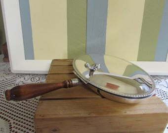 Silver Plated Silent Butler VTG VINTAGE Warmer Bed F B Rogers silverware Ancestral Mid-Century décor wooden handle