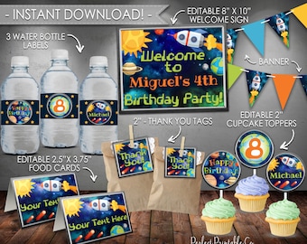 Outer Space Planet Party Package, Solar System Party Package, DIY Party Kit, Birthday Bundle, Printable, Instant Download, Editable PDF #584