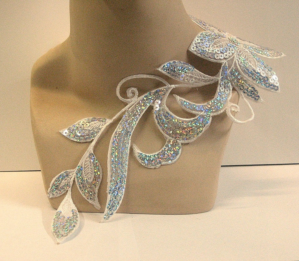 White Sequin Applique, White Iron On Applique, Sequin Applique, Stage