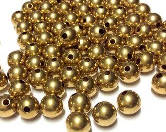 10mm Round Brass Beads 50, 100 pcs - Brass Balls - Raw Brass Beads