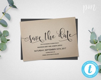 Save The Date Template, Save The Date Card Wedding Template, DIY Save The Date, Instant Download Printable Card, Printable Wedding Template