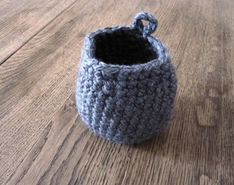 little crochet basket in dark grey
