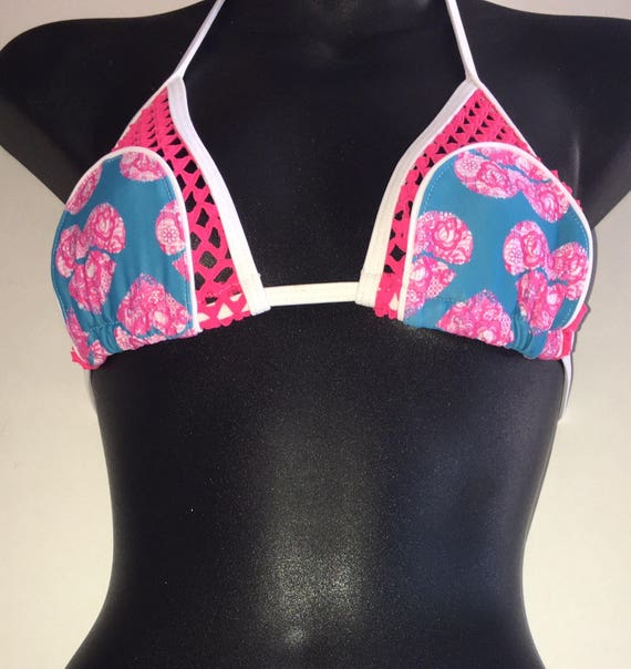 ORIGINAL *** MissManeater mesh CUTOUT sliding triangle boutique bikini top ***MICRO coverage!