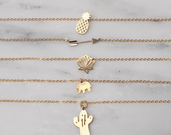 Gold Pendant Necklace / Gold Layering Necklace / Gold Cactus Necklace / Gold Pineapple Necklace / Gold Lotus Necklace