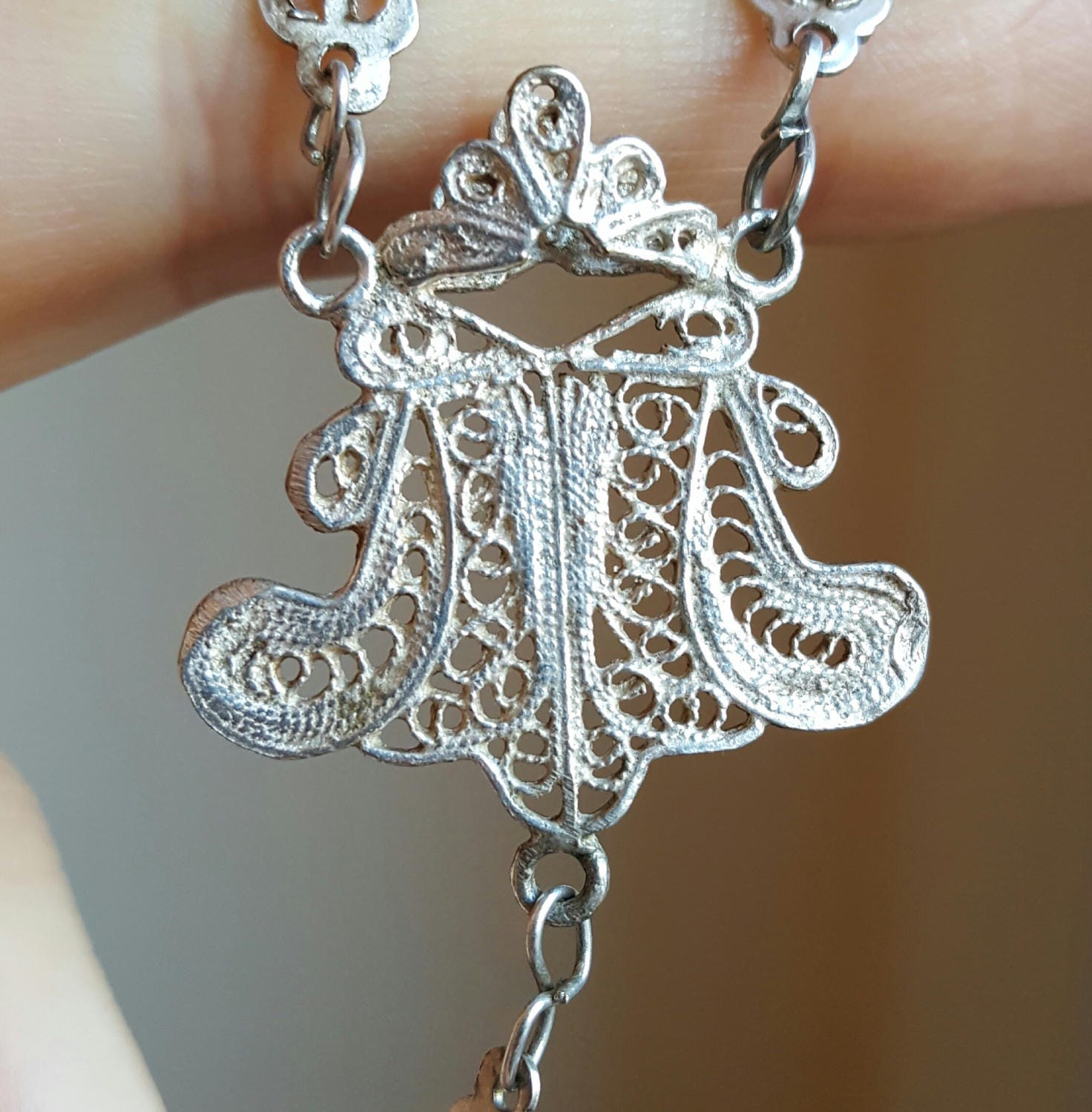 Vintage Spanish Silver Filigree Rosary Art Nouveau