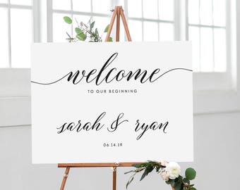 Calligraphy Welcome Sign, Wedding Welcome Sign, Welcome Wedding Sign, Welcome to Our Beginning Welcome Wedding Poster, Elegant, Large 02