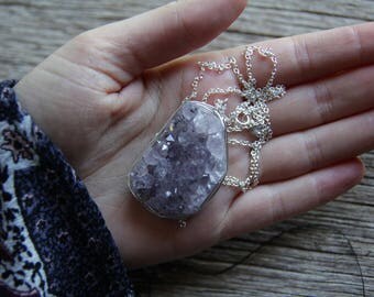 Silver Amethyst Necklace / Raw Amethyst Necklace