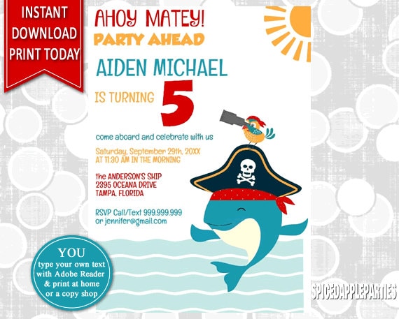 Pirate Invitation | Pirate Birthday, Pirate Party, Pirate Invite, Pirate Invitations, Pirates Birthday, Pirate Whale Birthday, Boy Birthday Il_570xn