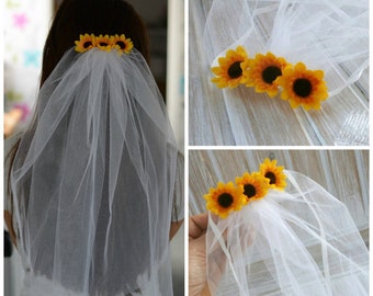 Party Veil Bachelorette Sunflower Veil Bridal Party Lace Burlap Veil Bride to be Rustic Wedding Bridal Gift Veil Sash