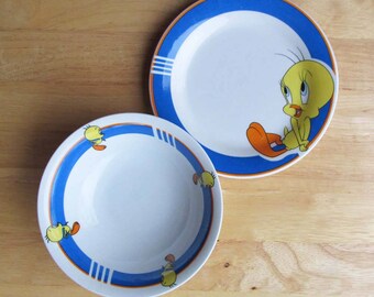 Tweety Bird Bowl and Plate | Warner Brothers Looney-Tunes Collectibles | Child's Dishes