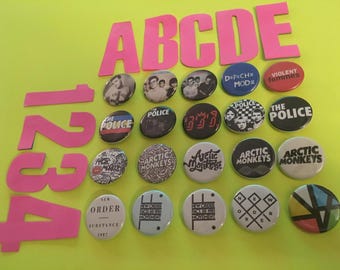 PINBACK BUTTONS! new order, arctic monkeys, the police, the smiths, Sting, Morrissey, depeche mode, Violent Femmes, England, 80's, substance