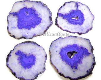 Purple Agate Coasters Set of 4 Large Purple Agate Geode Coasters Quartz Coasters Agate Slice Stone Drinkware Coasters for Wedding