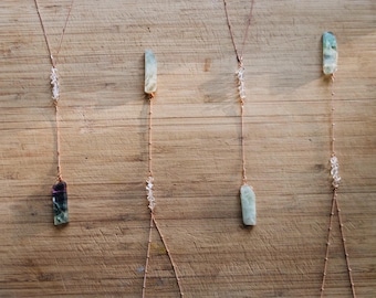 Gemstone Necklace • Fluorite Necklace • Raw Crystal • Rose Gold Necklace • Dainty Necklace • Gemstone Jewelry • Lariat Necklace • Y Necklace