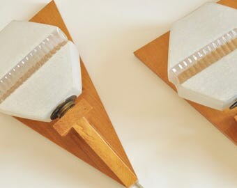 Scandinavian Wall Sconce Light - Wooden Wall Lamps with Glass Lampshade - Vintage Lighting - Mid Century Modern Wall Light Sconces