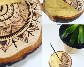 Incense holders- Woodburned intricate mandala *Boho**Rustic**Mandala*