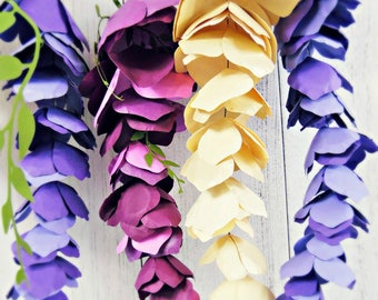 Hanging Wisteria Paper Flowers, DIY Wisteria Templates, Pattern & Tutorial, SVG cut files for Paper Flowers, Hanging Paper Flowers