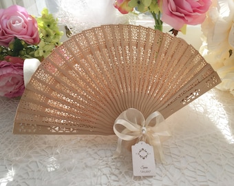 10Wedding Fans with Personalised tags, Wedding Favours, Wedding guest gifts, Wooden fans, Wedding Fans with Satin Ribbon and pearl
