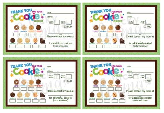Girl Scout Cookie Thank You Order Form Receipt Printable