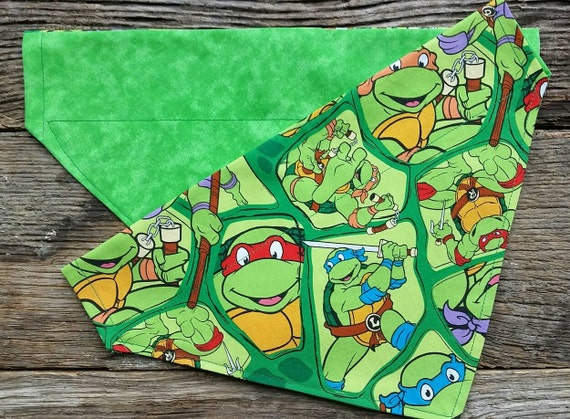 Ninja Turtle Dog bandana and green reversible over the collar