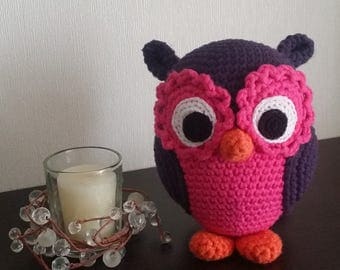 Stuffed animal Amigurumi OWL Eggplant-pink