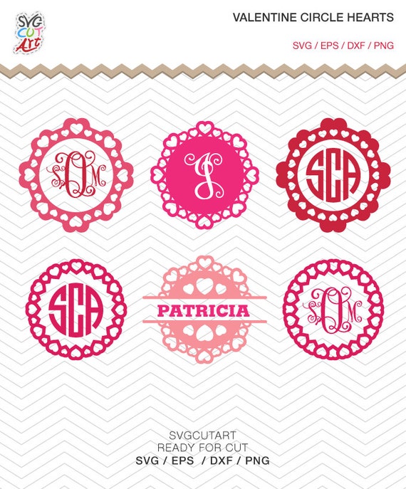 Download Valentine Circle Hearts for Monogram SVG DXF PNG eps Love