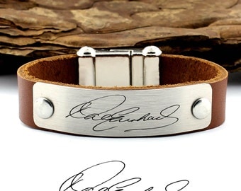 Personalized Handwriting Bracelet, Actual Handwriting, Signature Bracelet, Leather Cuff Bracelet, Custom Handwriting, Handwriting Jewelry