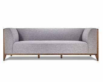 Walnut Mid Century Sofa 3 Seater, Wood frame sofa, Mid Century sofa -Ekais BQ Line