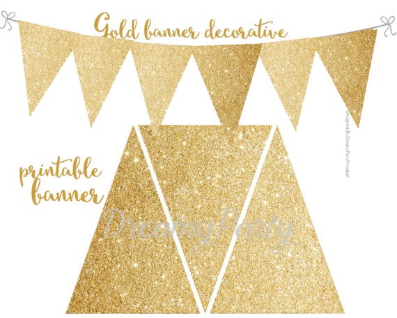 Gold Glitter Banner Decorative Printable Gold Banner Gold