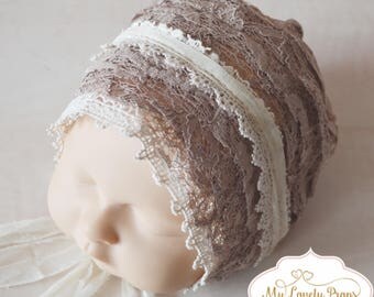 SALE Newborn "Christie" bonnet, newborn bonnet, newborn props , newborn prop, vintage props, newborn hat, photography props