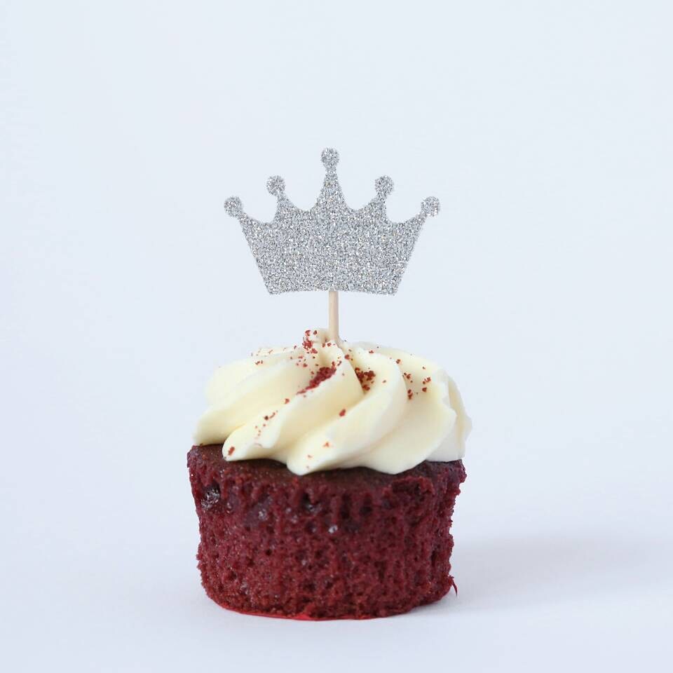 Crown cupcake toppers. Gold/silver. First birthday party. 12