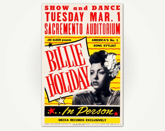 Billie Holiday 1958 Sacramento California Concert Poster Print