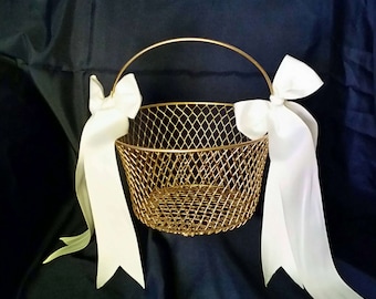 Gold Flower girl basket, gold basket
