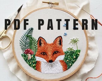 Digital Hand Embroidery Pattern: Little Fox - Thread Painting Design - Digital Download PDF - Modern Embroidery - DIY Embroidery Hoop Art